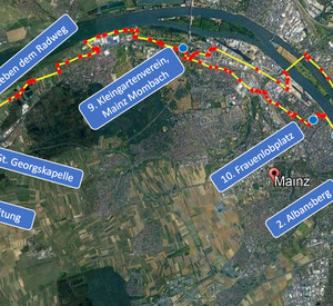 Ausschnitt Karte Radtour zwischen Ingelheim und Mainz